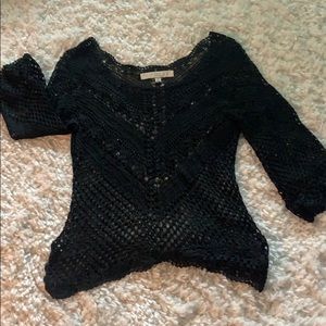 Betty Paige petite black crochet sweater small